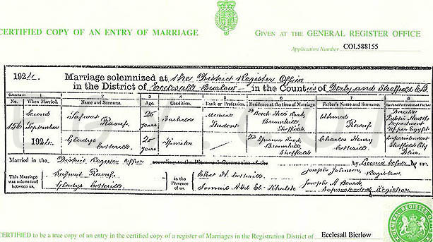 Gladys Coterill marriage certificate