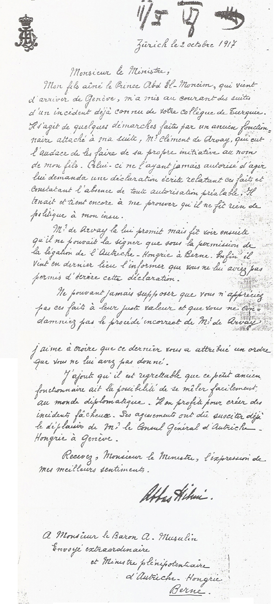 Abbas Hilmi letter